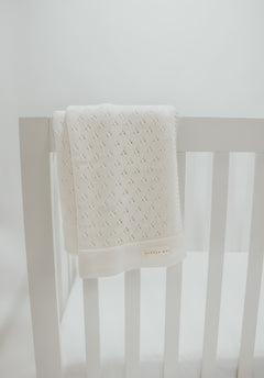 Vanilla White Pointelle Knit Blanket