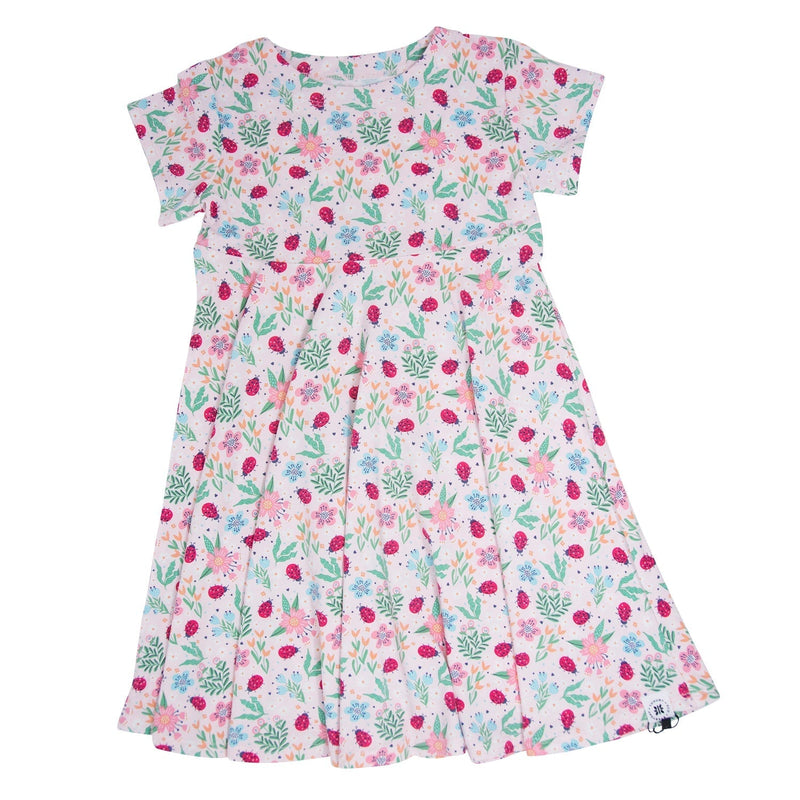 Ladybug Flower Garden Cap Sleeve Swirly Girl Dress