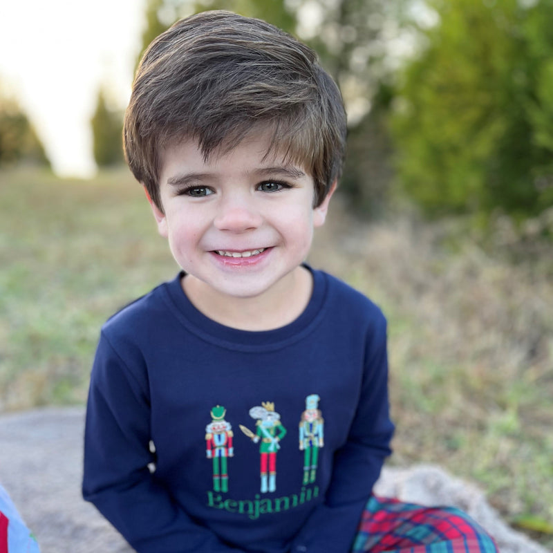 Christmas Nutcracker Trio Embroidery Boys Long Sleeve Shirt