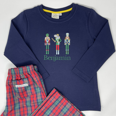 Christmas Nutcracker Trio Embroidery Boys Long Sleeve Shirt