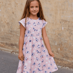 Pink Butterfly Daisy Bamboo Cap Sleeve Swirly Girl Dress