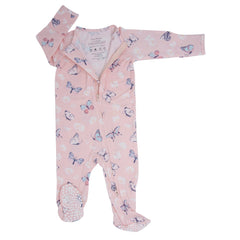 Pink Butterfly Daisy Bamboo Zipper Footie