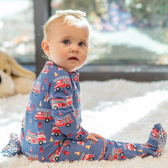 Blue Fire Truck Zipper Footie